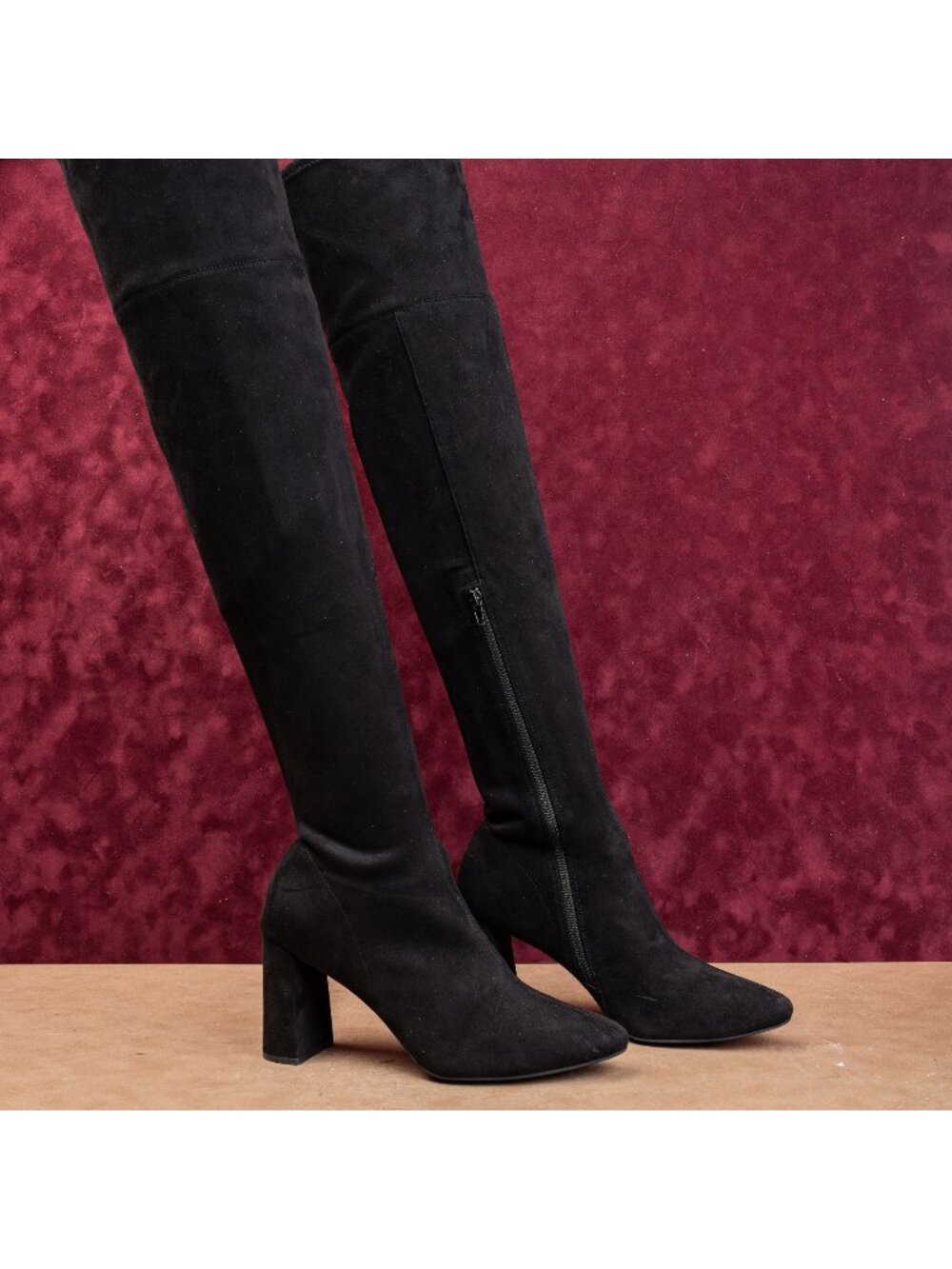 Jeffrey Campbell Women Black Suede OTK Zip Party Night Pointy Toe Boots sz 10